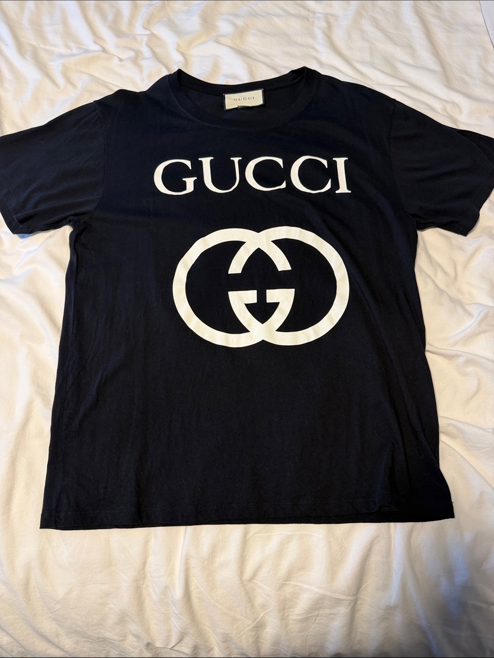 Gucci Black T-Shirt with White Logo Print